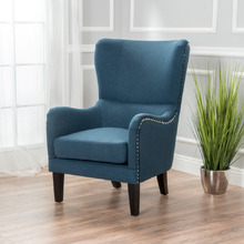 Blue High Back Fabric Armchair
